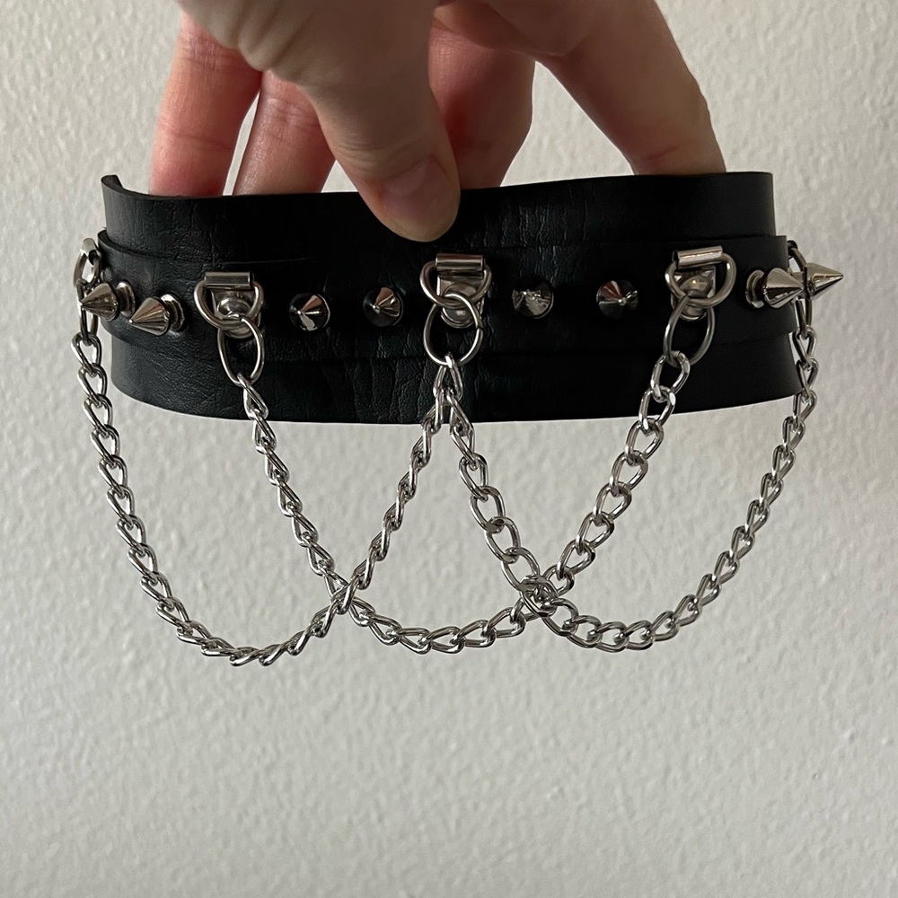 Leather Studded Chain Choker